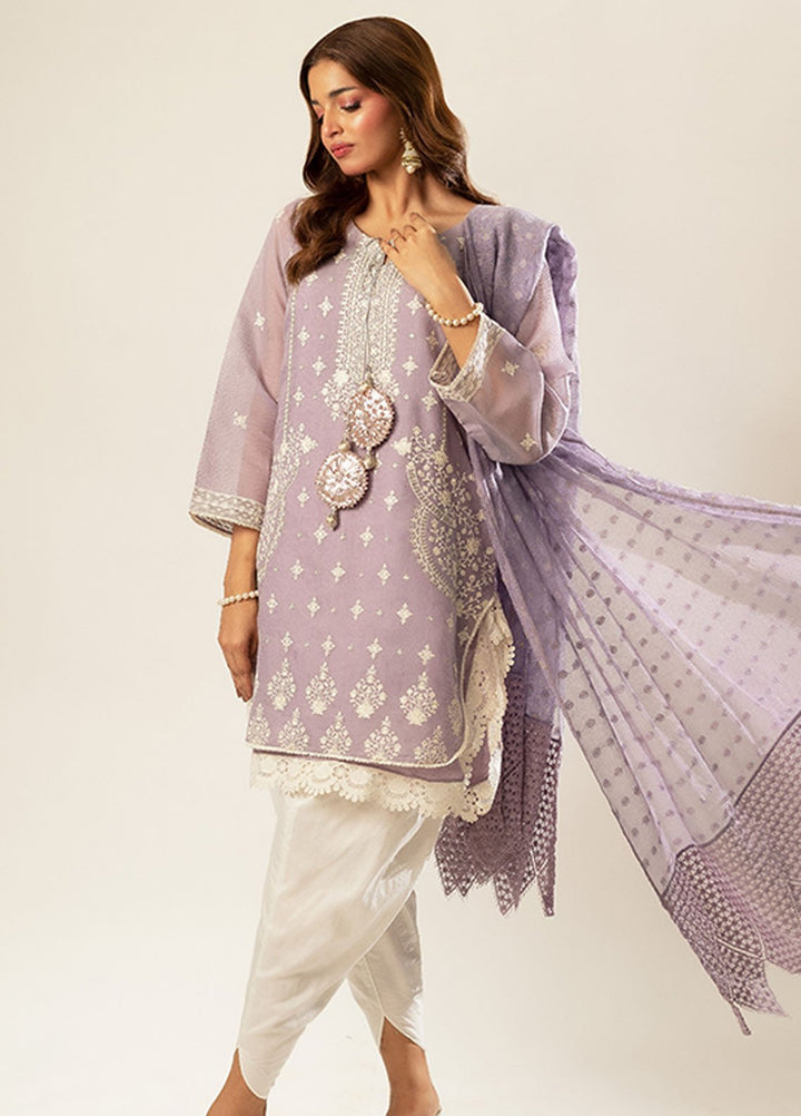 Zaaviay Pret Embroidered Cotton Net 3 Piece Suit Purple Passion