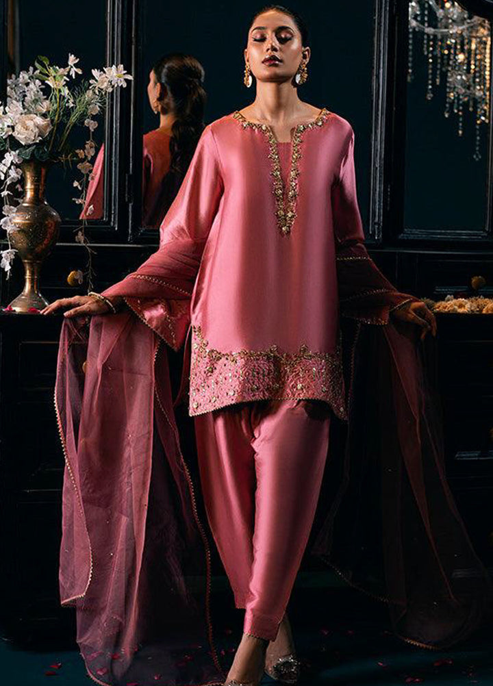 Zaaviay Pret Embroidered Silk 3 Piece Suit Tea Pink Splendor