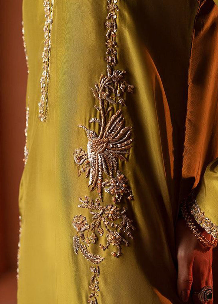 Zaaviay Pret Embroidered Sheesha Silk 3 Piece Suit Emerald Whisper