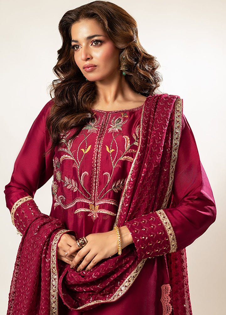 Zaaviay Pret Embroidered Sheesha Silk 3 Piece Suit Magenta Fling