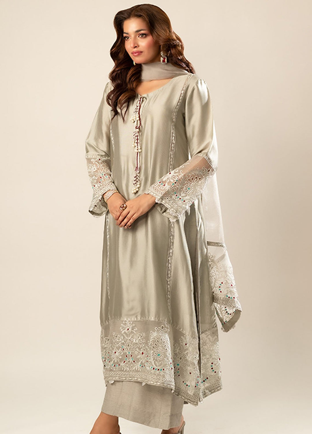 Zaaviay Pret Embroidered Zari Silk 3 Piece Suit Zaitooni Shaan