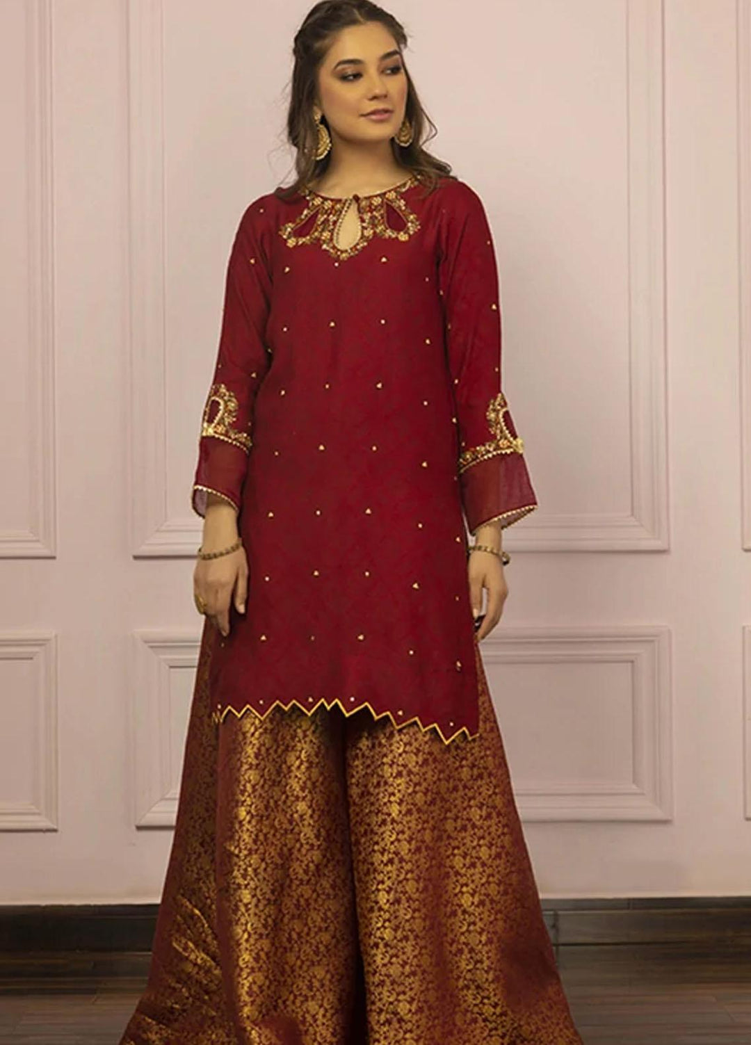 Zaaviay Luxury Pret Jacquard Shirt ZV22PF MEHROON