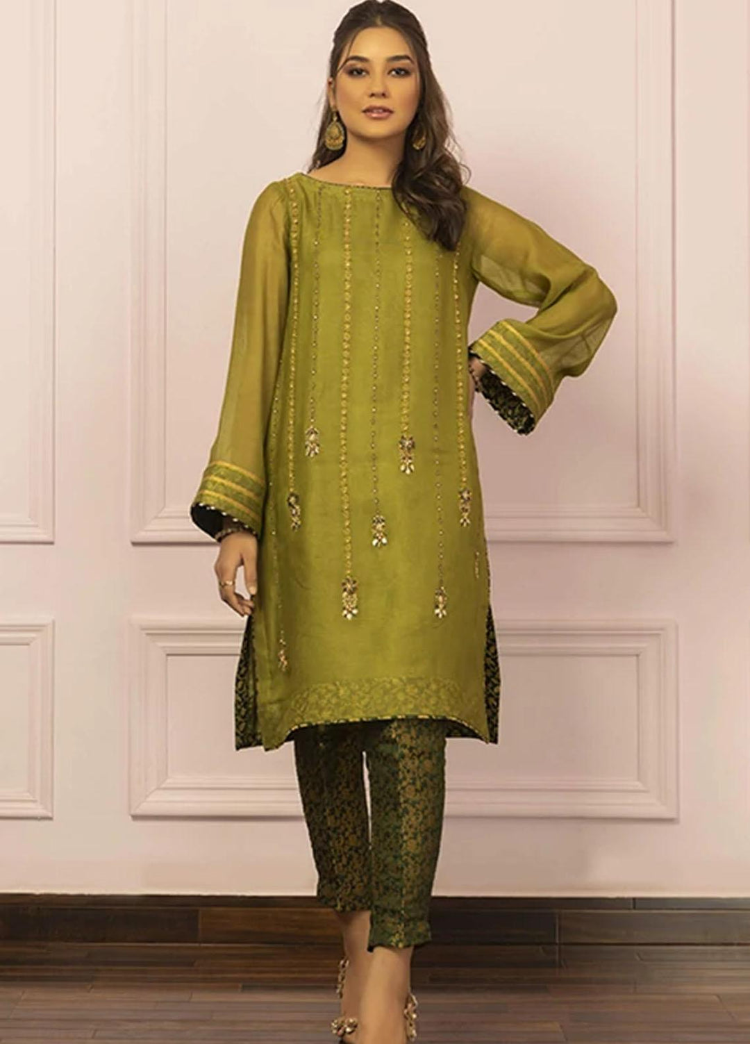 Zaaviay Luxury Pret Khaadi Net 2 Piece Dress ZV22PF SARSABZ