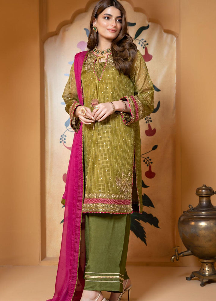 Zaaviay Luxury Pret Embroidered Organza 3 Piece Dress Kastoor