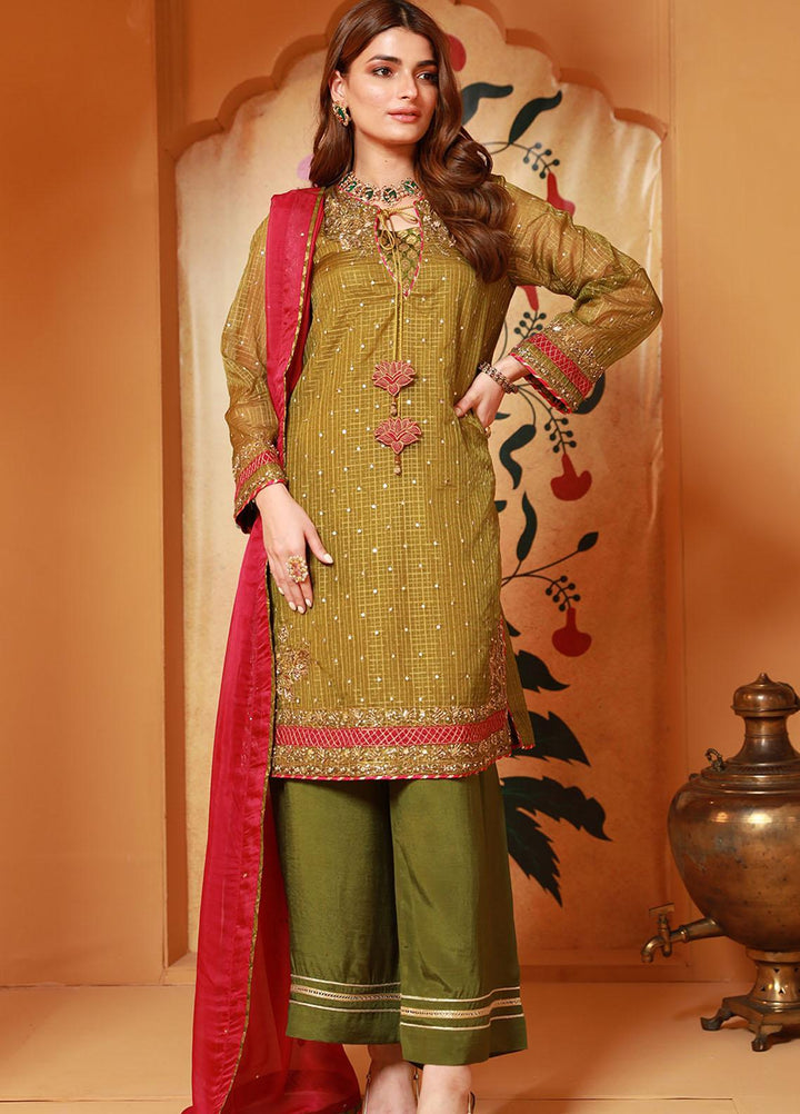 Zaaviay Luxury Pret Embroidered Organza 3 Piece Dress Kastoor