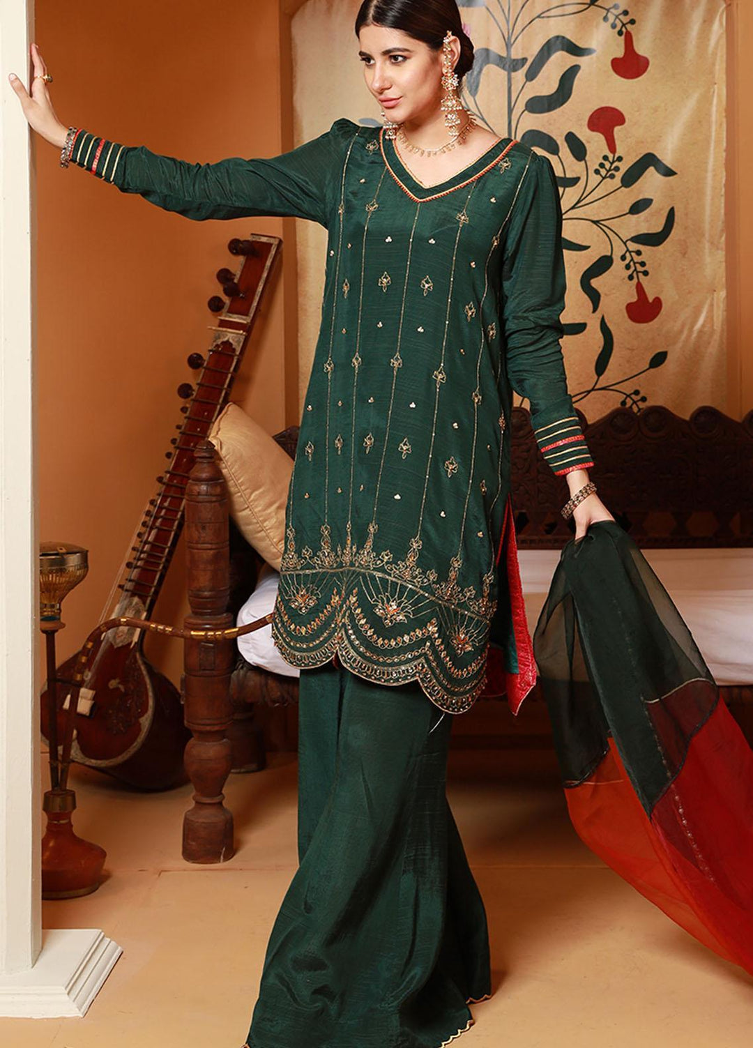 Zaaviay Luxury Pret Embroidered Raw Silk 3 Piece Dress RANO