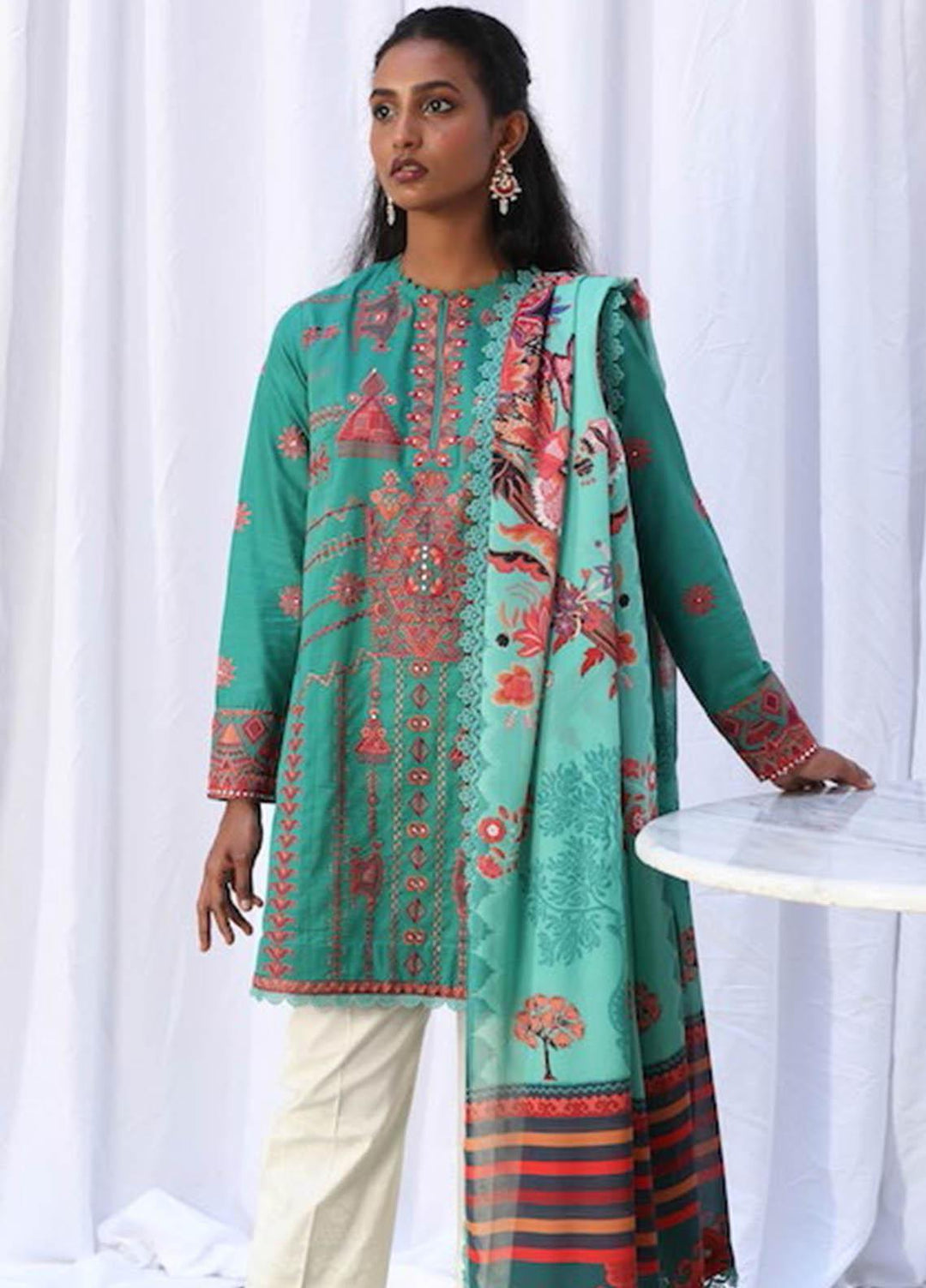 Zaha by Khadijah Shah Embroidered Lawn Suits Unstitched 3 Piece ZKS21L ZL21-10-B NAHID - Summer Collection