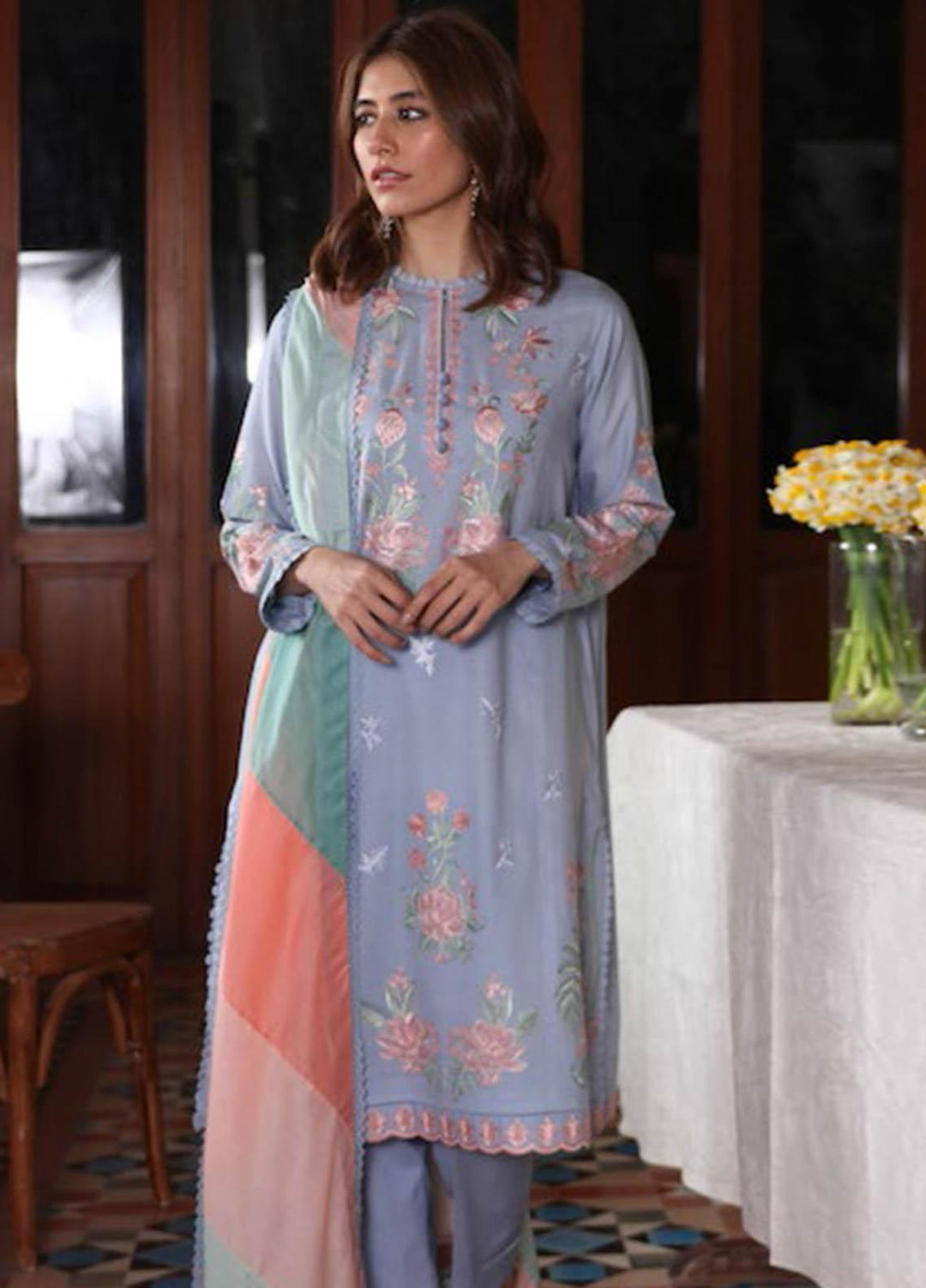 Zaha by Khadijah Shah Embroidered Dobby Suits Unstitched 3 Piece ZKS21L ZL21-13-A ABR - Summer Collection