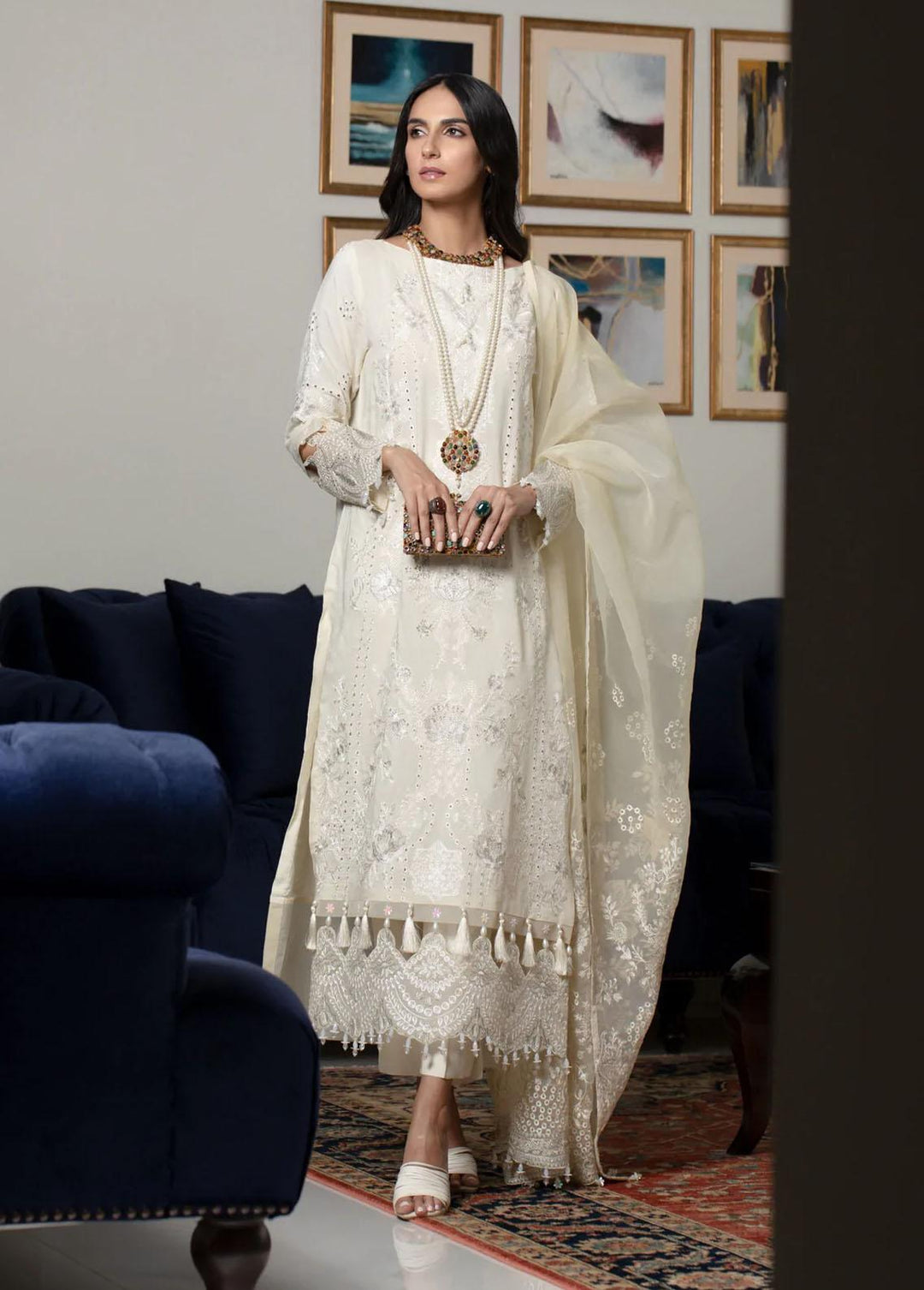 Zahara By Muraad Embroidered Raw Silk Suits Unstitched 3 Piece MU22Z D-004 Jasmine - Luxury Collection