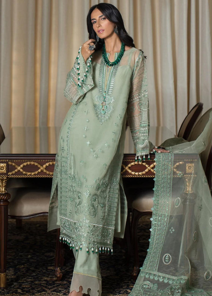 Zahara By Muraad Embroidered Organza Suits Unstitched 3 Piece MU22Z D-006 Sage - Luxury Collection
