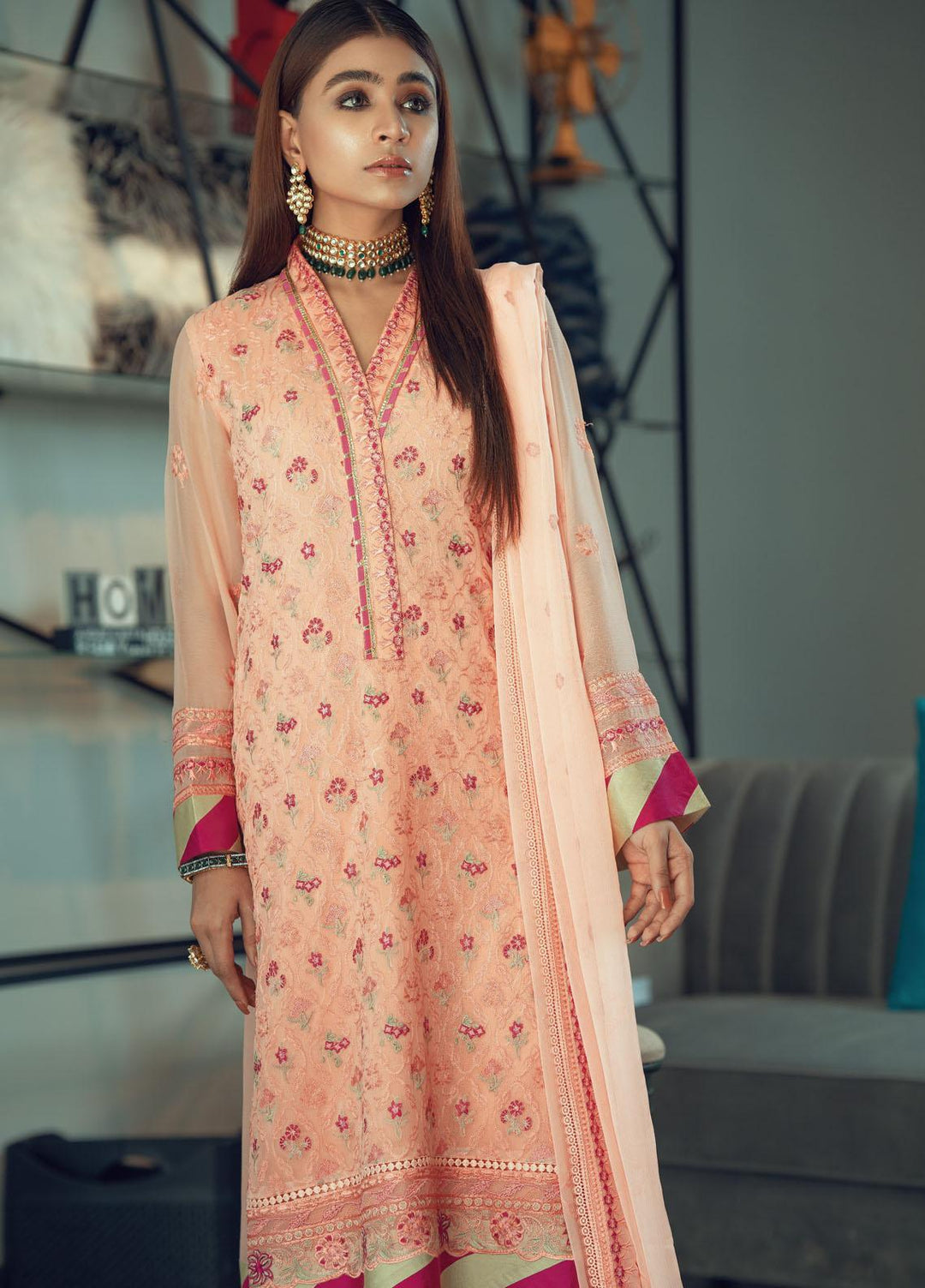 Fascino Embroidered Chiffon Suits Unstitched 3 Piece FN21Z Crimson - Luxury Collection