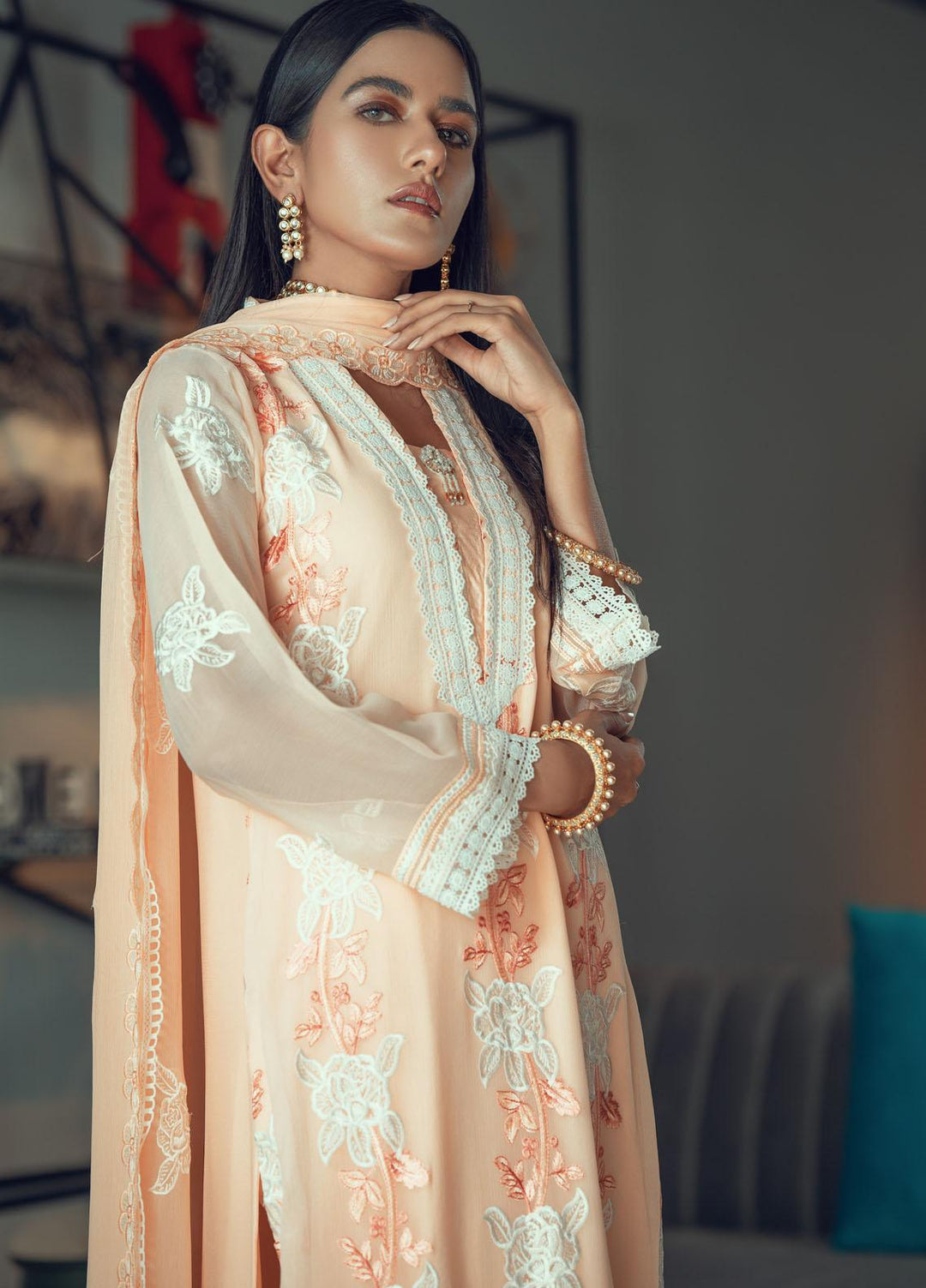 Fascino Embroidered Chiffon Suits Unstitched 3 Piece FN21Z Moss - Luxury Collection