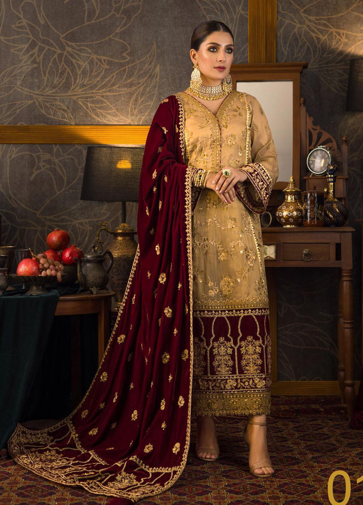 Zainab Chottani Embroidered Velvet Suits Unstitched 3 Piece ZC21FW 01 Jahan Ara - Winter Collection