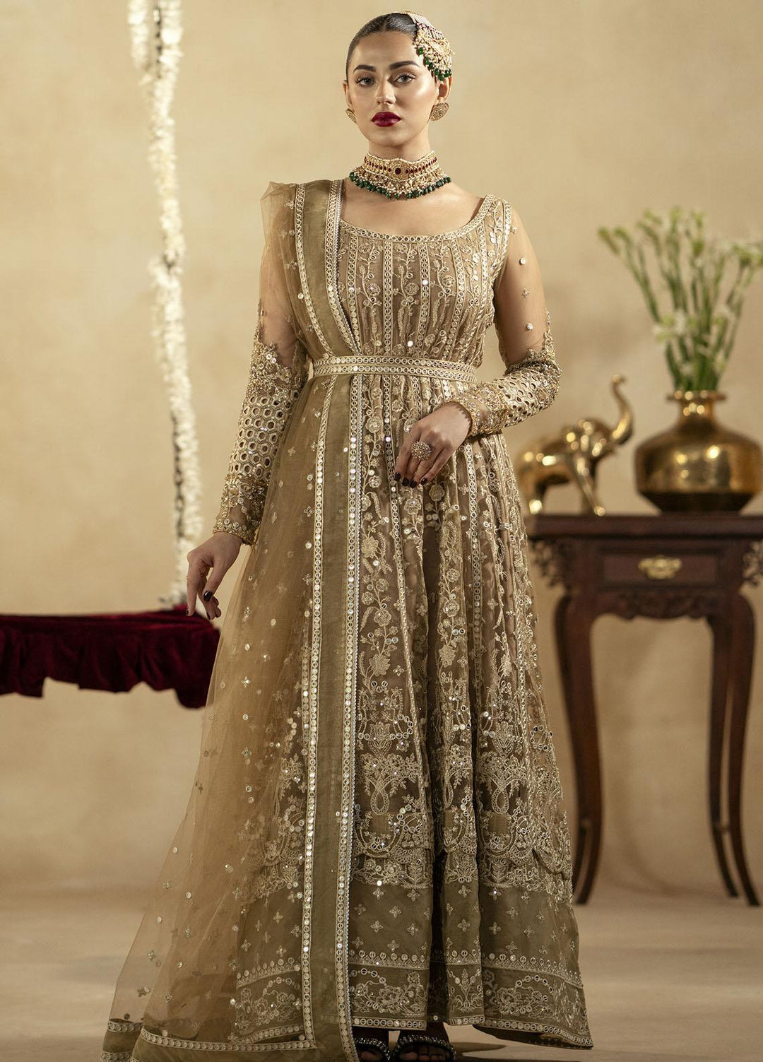 Zamani Begum By Maryum N Maria Embroidered Net Suits Unstitched 3 Piece MNM23ZB MW23520 Crystal Quartz - Wedding Collection