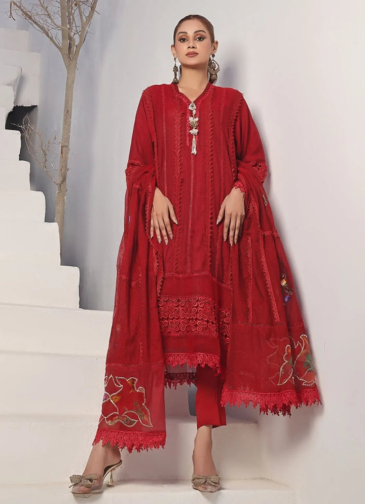 Zainab Hasan Pret Embriodered cotton net 3 Piece Crimson ZHS-33-R