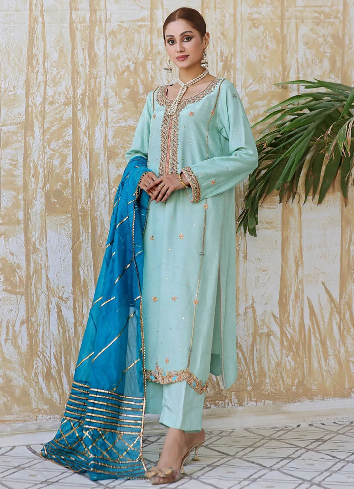 Zainab Hasan Pret Embriodered Korean Silk 3 Piece Shamrock ZHF-128