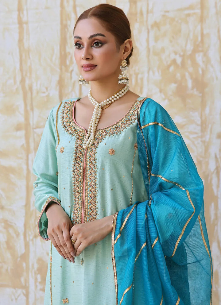 Zainab Hasan Pret Embriodered Korean Silk 3 Piece Shamrock ZHF-128