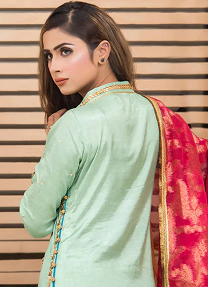 Zainab Hasan Pret Embriodered Raw Silk 3 Piece Ferozi wonder ZHF-41