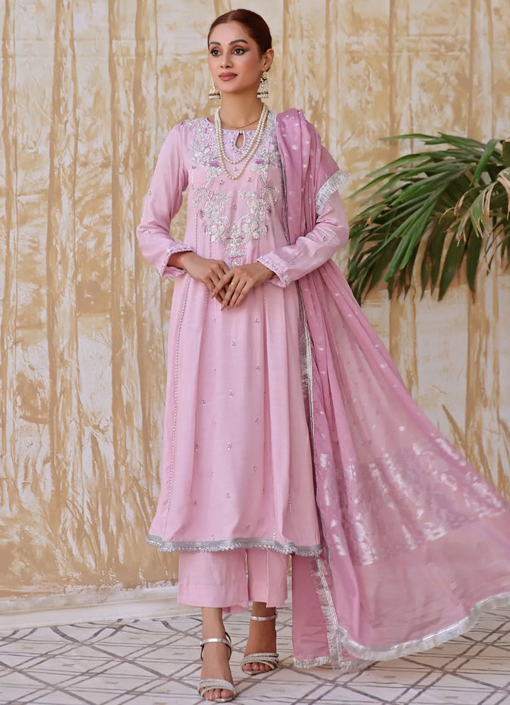 Zainab Hasan Pret Embriodered Raw Silk 3 Piece Lilac ZHF-133
