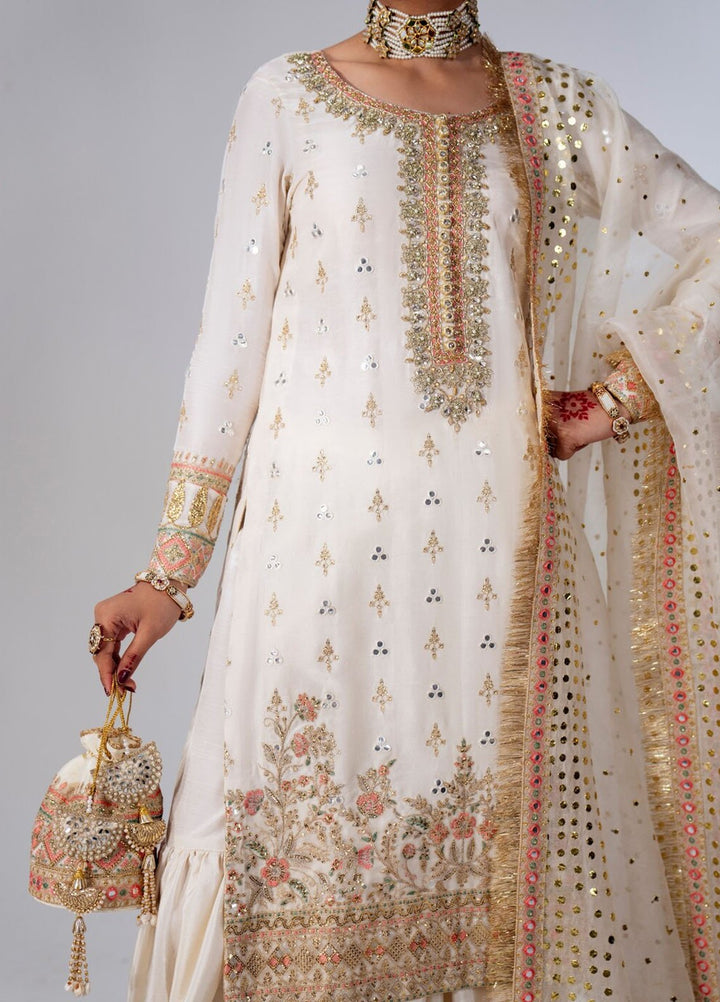 Zar-Bano by Scherezade Pret Hand Embellished N Embroidered Korean Rawsilk 3 Piece Suit Chandni-B