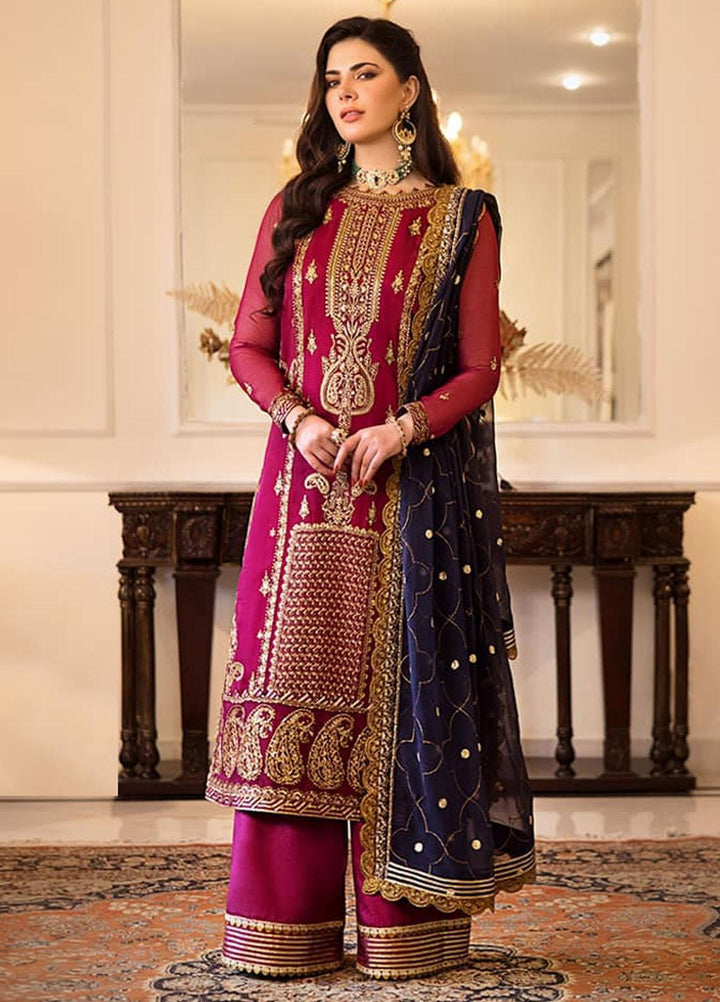 Zari Sitara By Asim Jofa Embroidered Chiffon Suits Unstitched 2 Piece AJ23ZS AJZS-16 - Luxury Eid Collection