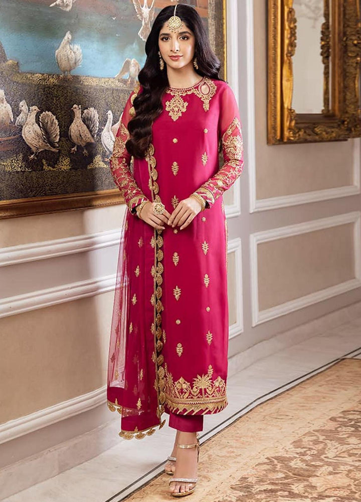 Zari Sitara By Asim Jofa Embroidered Chiffon Suits Unstitched 3 Piece AJ23ZS AJZS-22 - Luxury Eid Collection