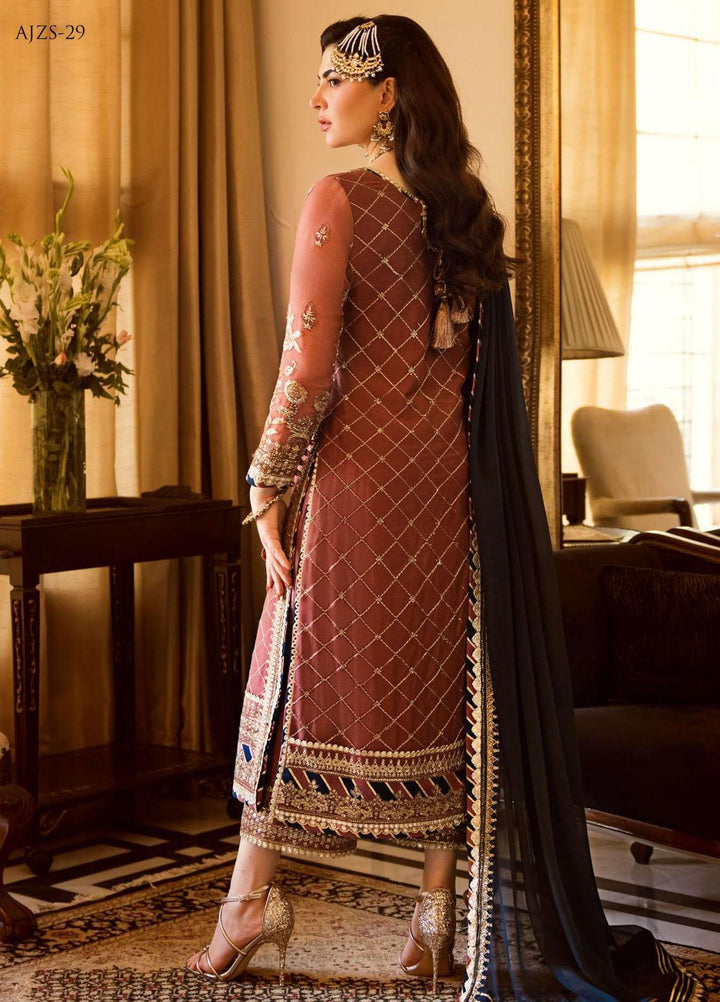 Zari Sitara By Asim Jofa Embroidered Chiffon Suits Unstitched 3 Piece AJ23ZS AJZS-29 - Luxury Eid Collection