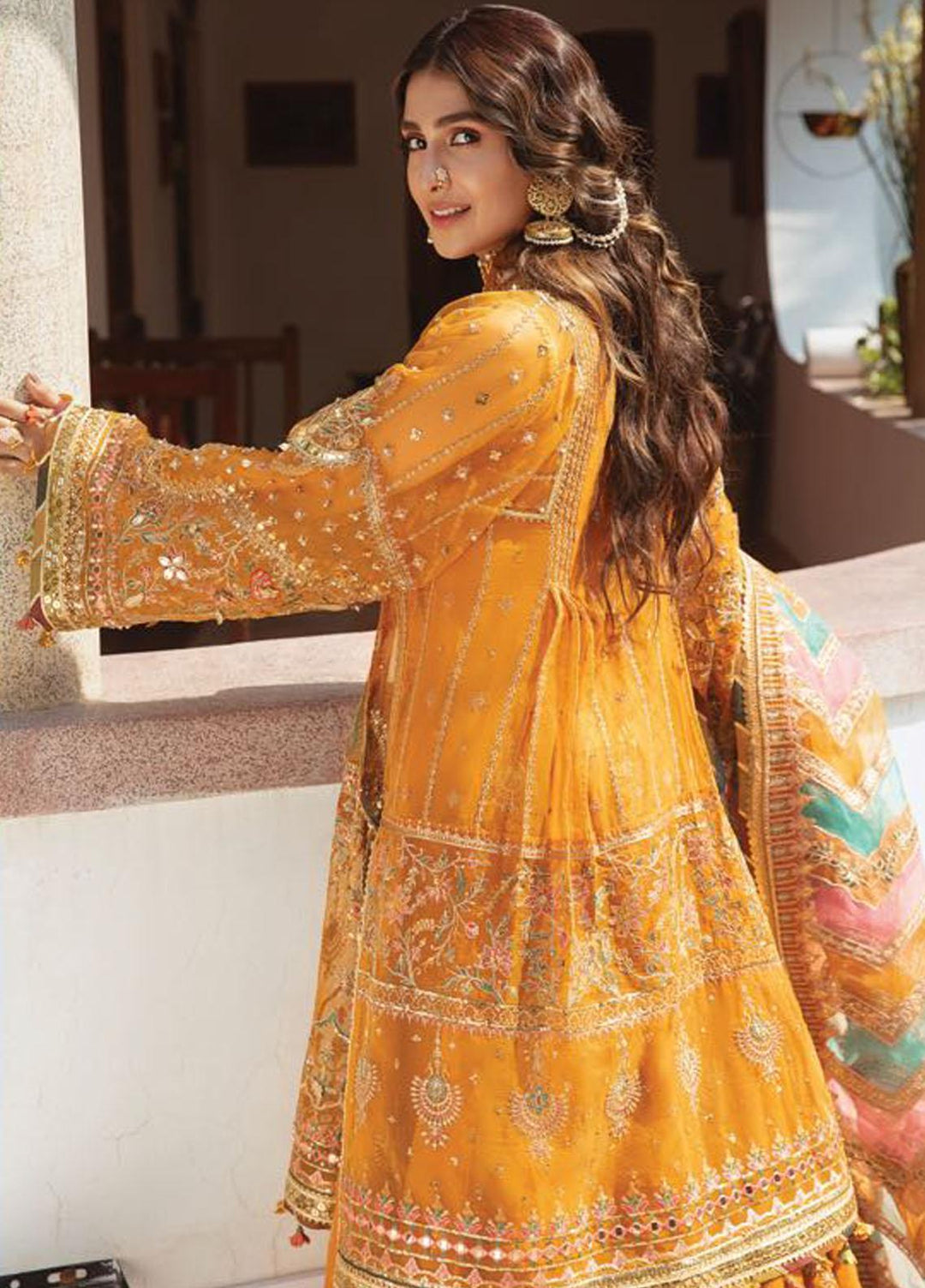 Zarlish by MNR Embroidered Organza Suits Unstitched 3 Piece MNR21Z HENNA (ZWU-21-07) - Luxury Formals Collection