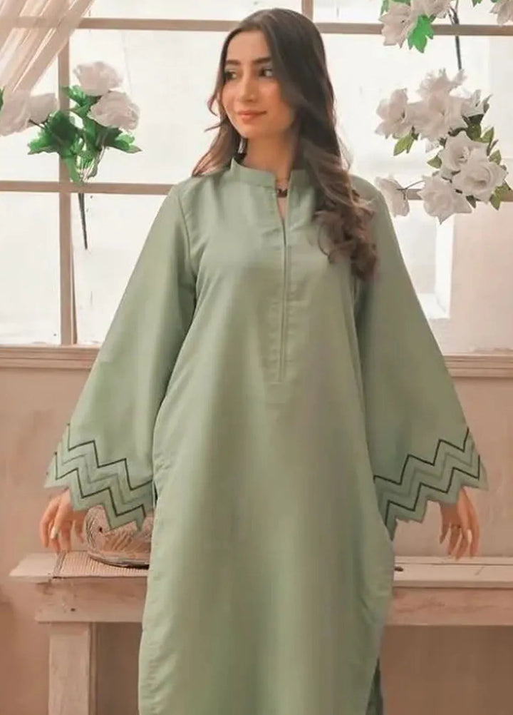 Zauk Luxury Pret Embroidered Raw Silk 2 Piece Suit Apple Green