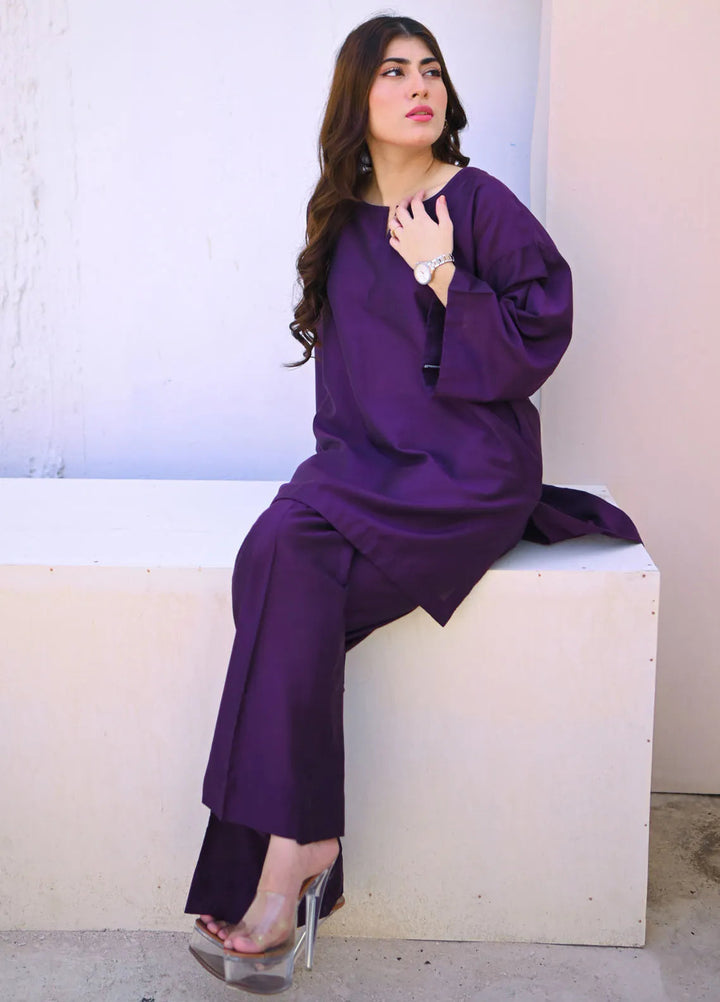 Zauk Pret Casual Cotton 2 Piece Suit Deep Violet