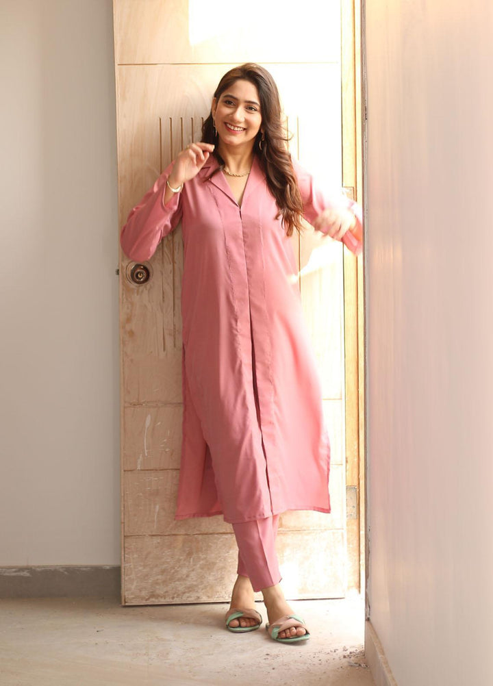 Zauk Casual Pret  Crepe 2 Piece Dress ZK23CW Flamingo pink two piece