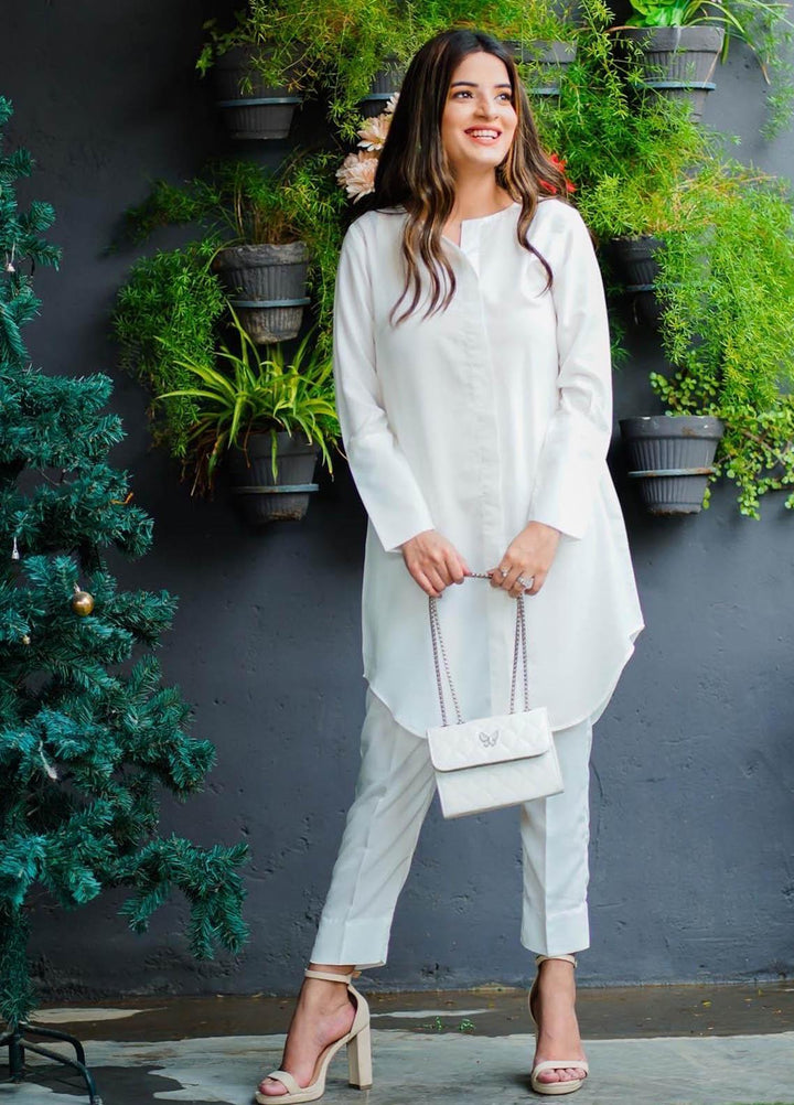 Zauk Casual Pret  Crepe 2 Piece Dress ZK23CW White two piece