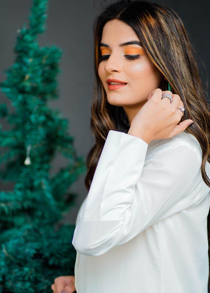 Zauk Casual Pret  Crepe 2 Piece Dress ZK23CW White two piece