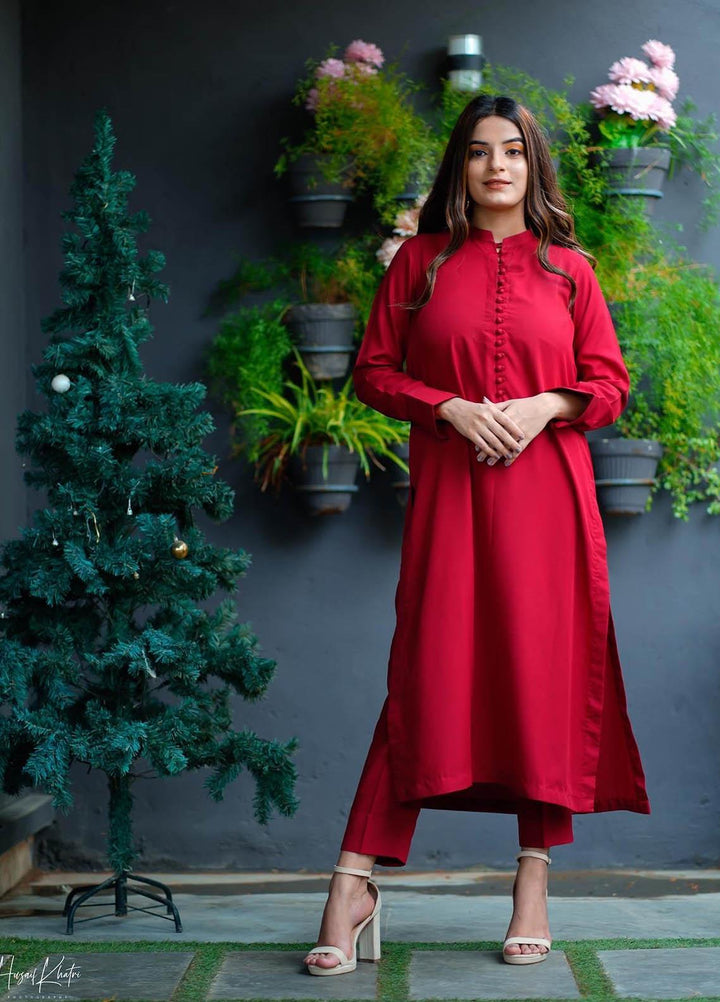 Zauk Casual Pret  Georgette 2 Piece Dress ZK23CW Red two piece