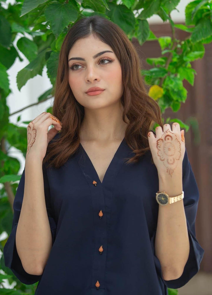 Zauk Casual Pret  Georgette 2 Piece Dress ZK23CW Navy blue two piece