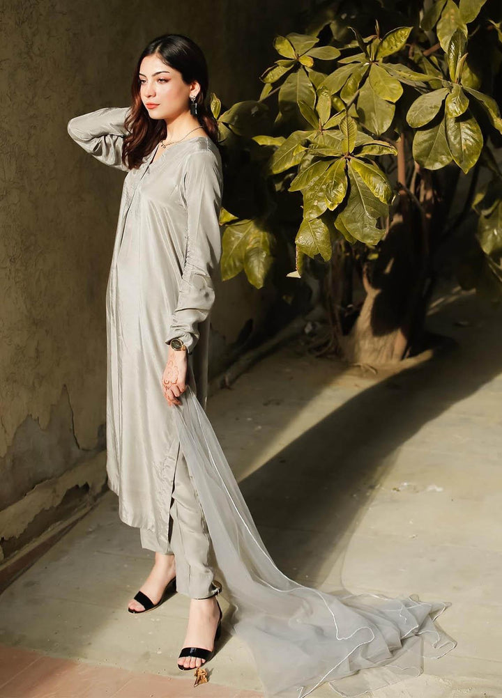 Zauk Casual Pret  Georgette 3 Piece Dress ZK23CW Grey three piece