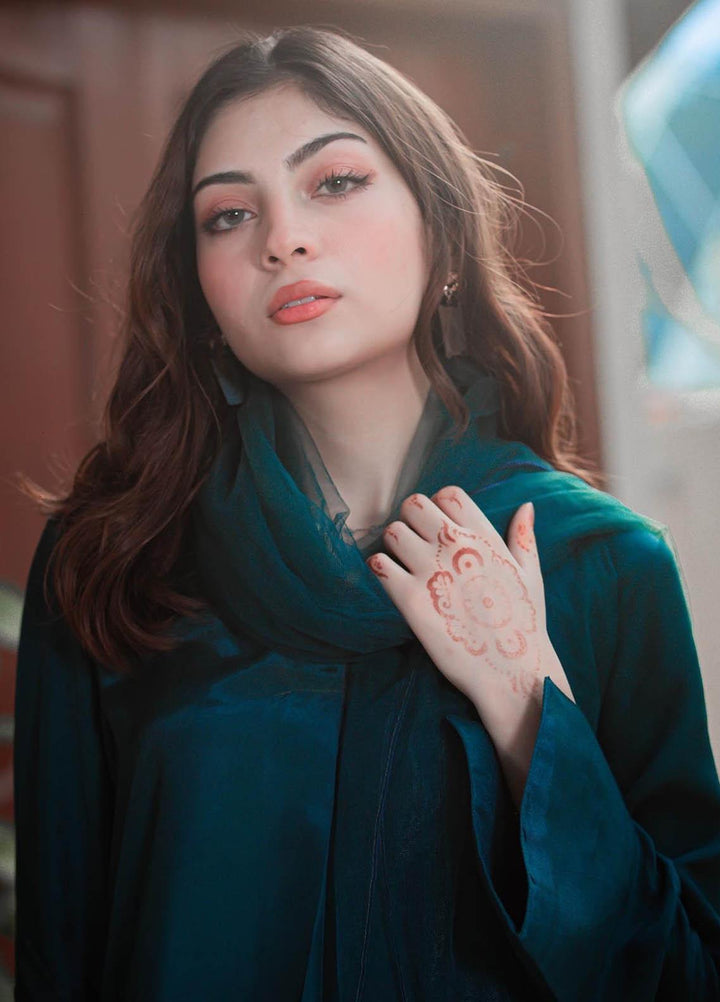 Zauk Casual Pret  Georgette 3 Piece Dress ZK23CW Teal blue three piece