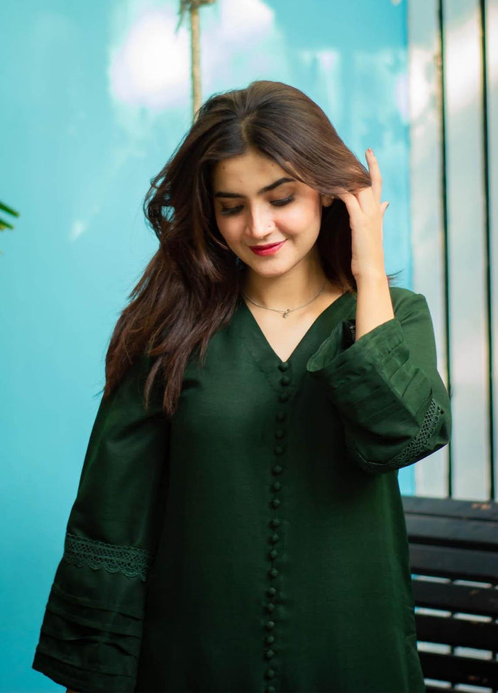 Zauk Casual Pret  Raw Silk 2 Piece Dress ZK23CW Bottle Green Two Piece Suit