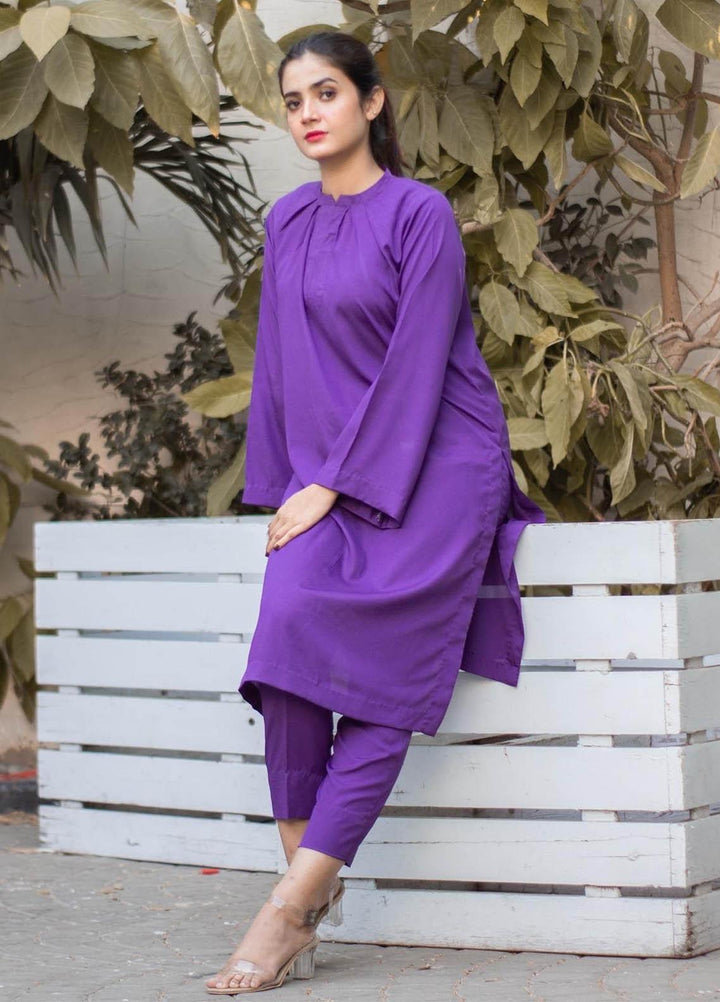 Zauk Casual Pret  Crepe 2 Piece Dress ZK23CW Purple two piece suit