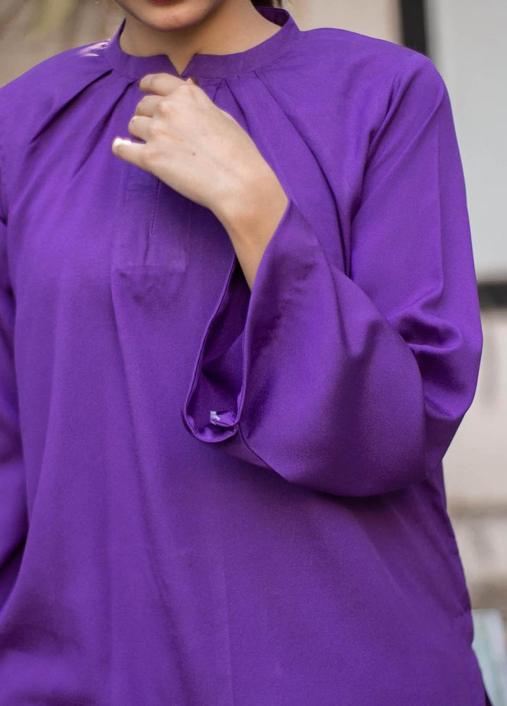 Zauk Casual Pret  Crepe 2 Piece Dress ZK23CW Purple two piece suit