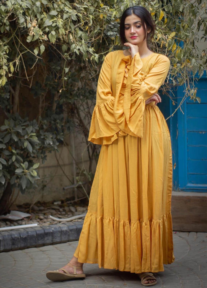 Zauk Casual Pret  Lawn Frock ZK23CW Ochre long frock