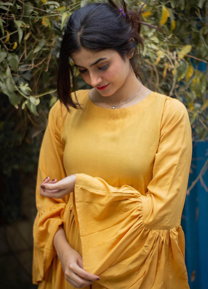 Zauk Casual Pret  Lawn Frock ZK23CW Ochre long frock