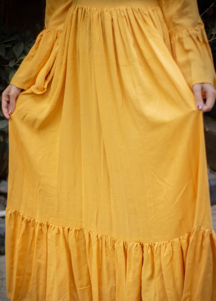 Zauk Casual Pret  Lawn Frock ZK23CW Ochre long frock