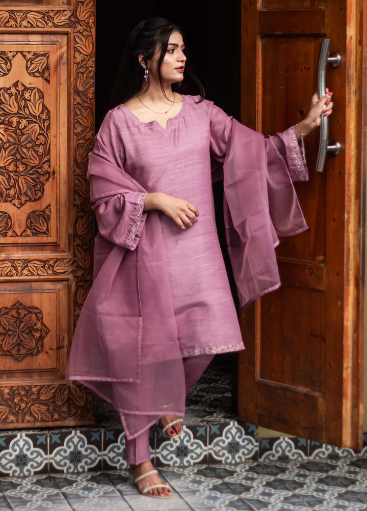 Zauk Pret Embroidered Raw Silk 3 Piece Suit ZK23F Lavender