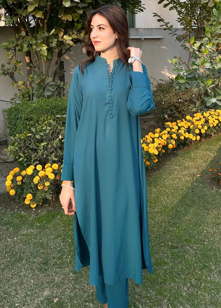 Zenyre Pret Solid Crepe 2 Piece Suit Teal Haze