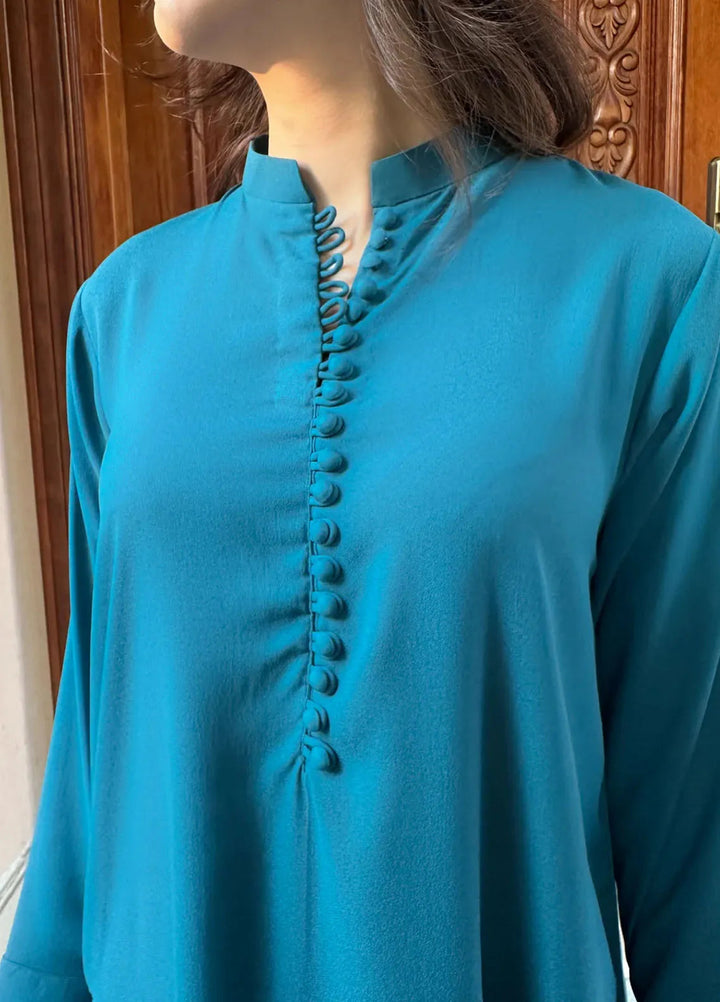 Zenyre Pret Solid Crepe 2 Piece Suit Teal Haze