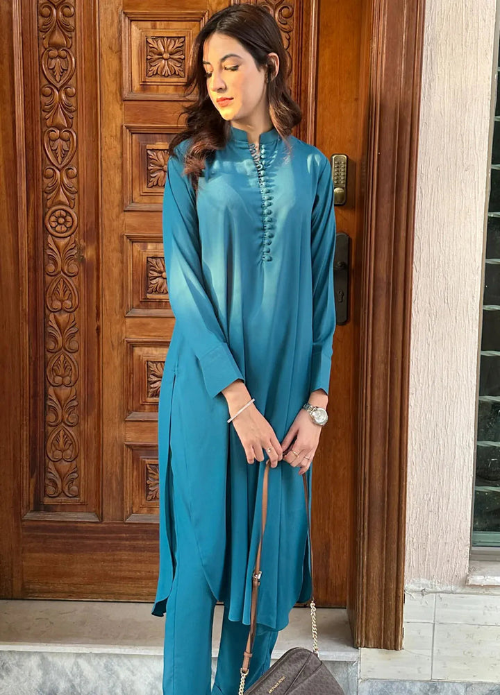 Zenyre Pret Solid Crepe 2 Piece Suit Teal Haze