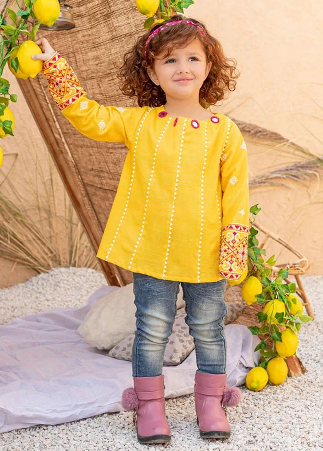 Ziva Khaddar Fancy Pret Girls Top - ZA21FW Pink Lemonade