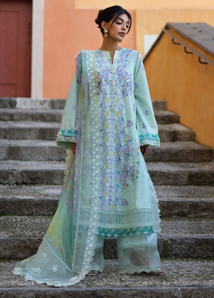 Zoha by Ansab Jahangir Embroidered Lawn Suit Unstitched 3 Piece ANJ25Z D-02 Misty Jade - Summer Collection