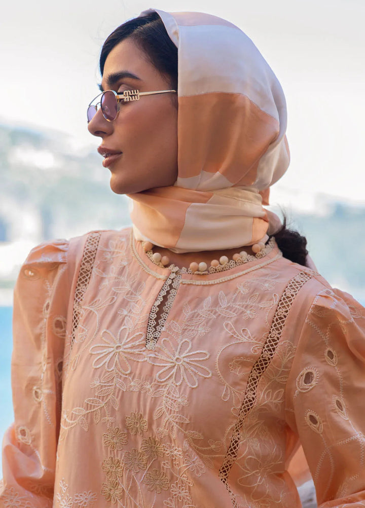 Zoha by Ansab Jahangir Embroidered Lawn Suit Unstitched 3 Piece ANJ25Z D-09 Alluring Apricot - Summer Collection